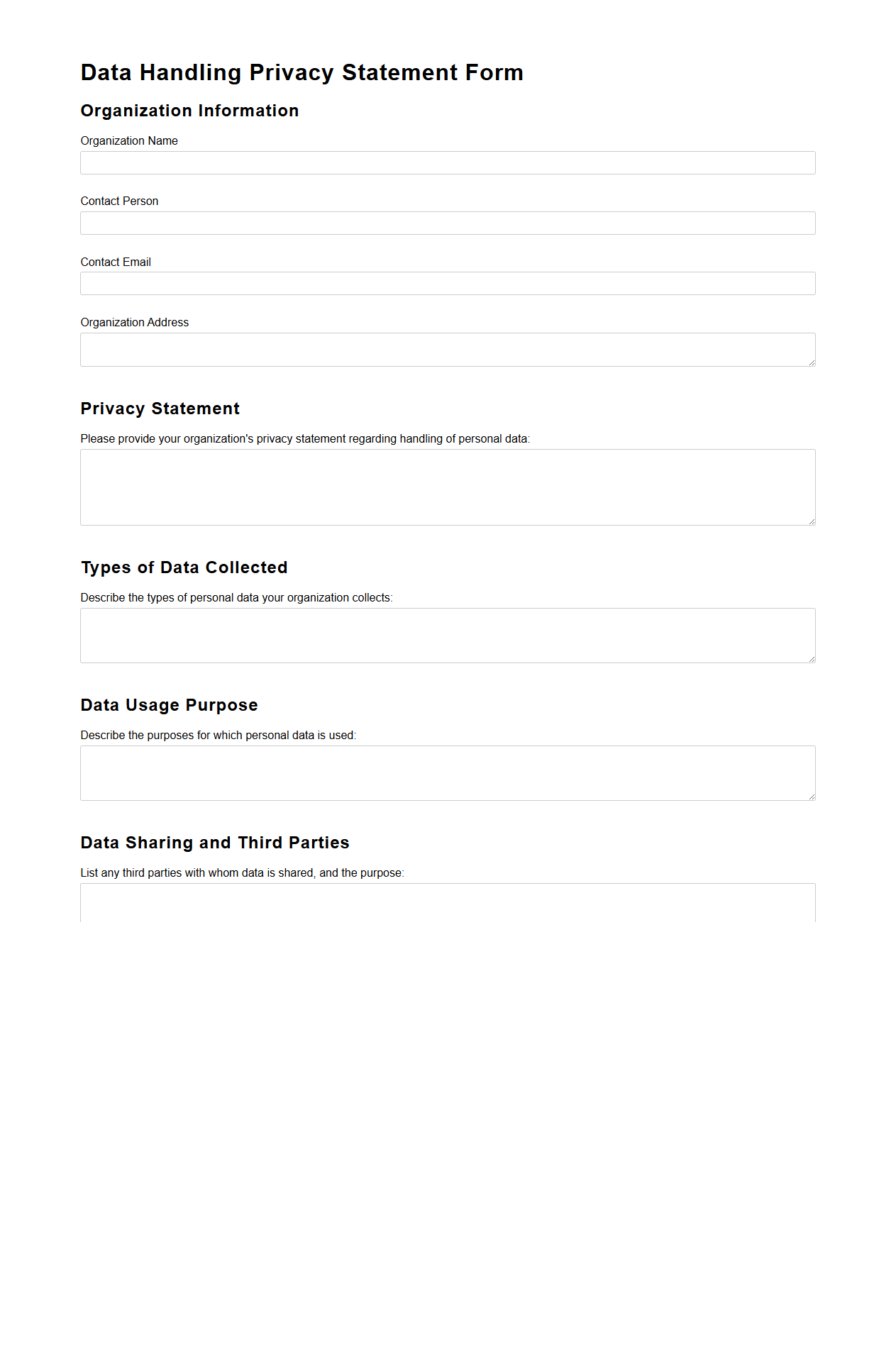 Organization Data Handling Privacy Statement Form