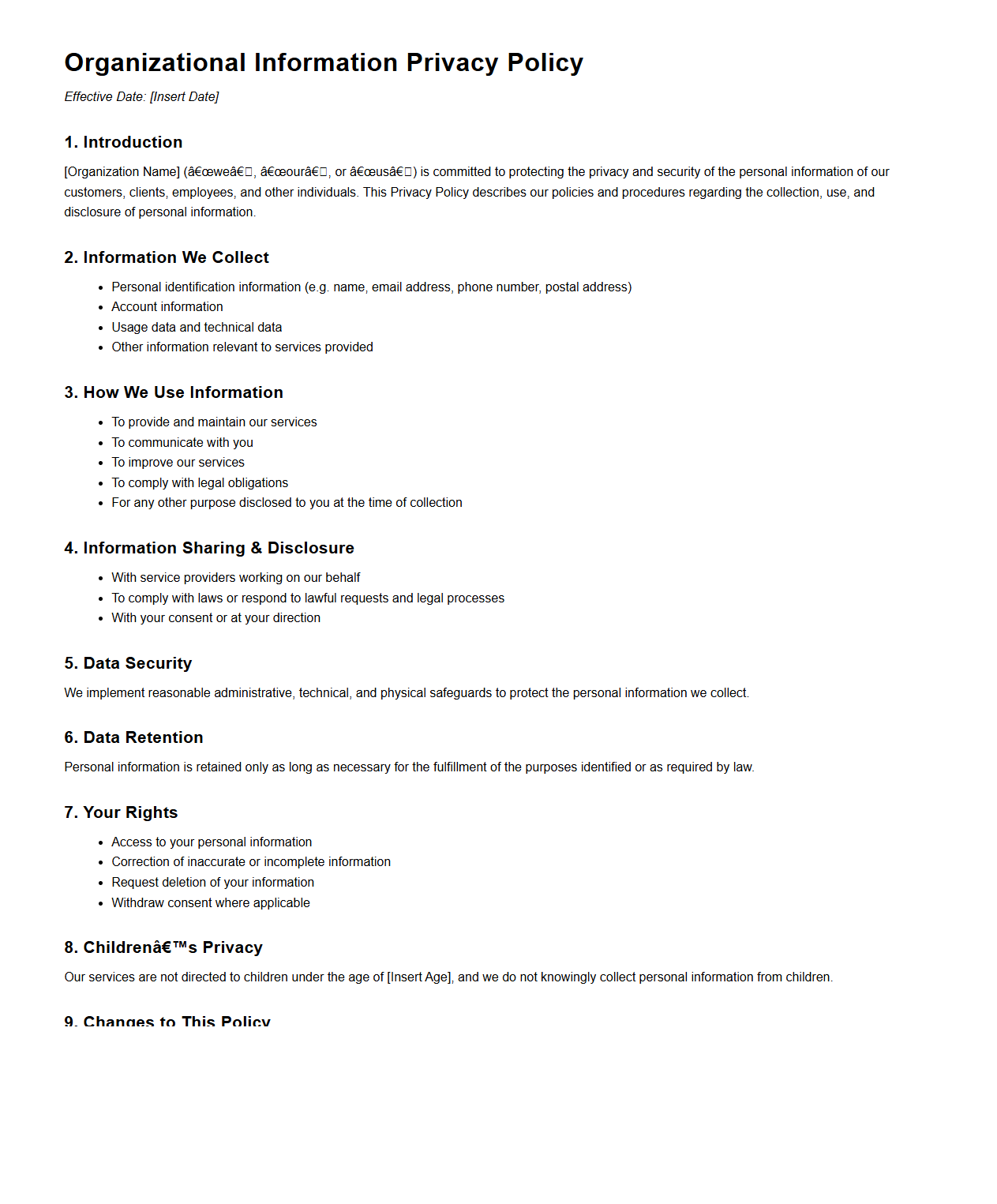 Organizational Information Privacy Policy Template