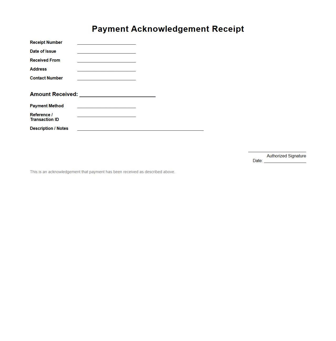 Payment Acknowledgement Receipt