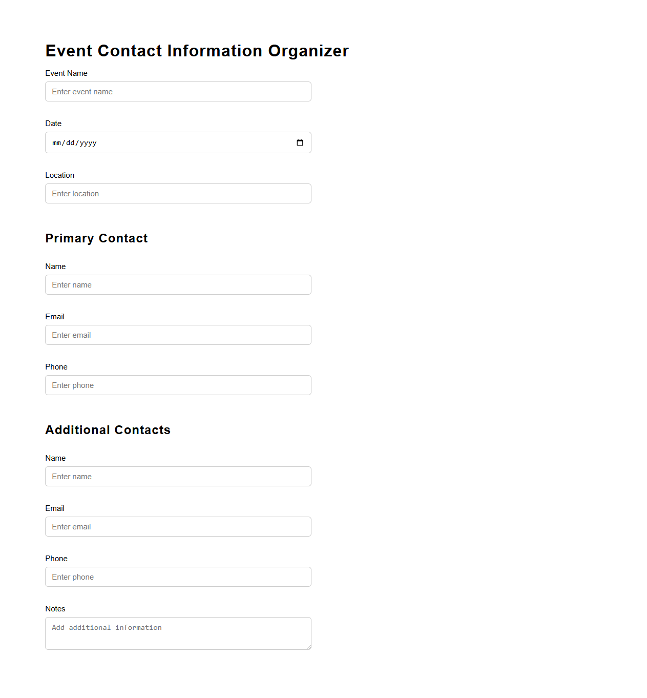 Plain Event Contact Information Organizer