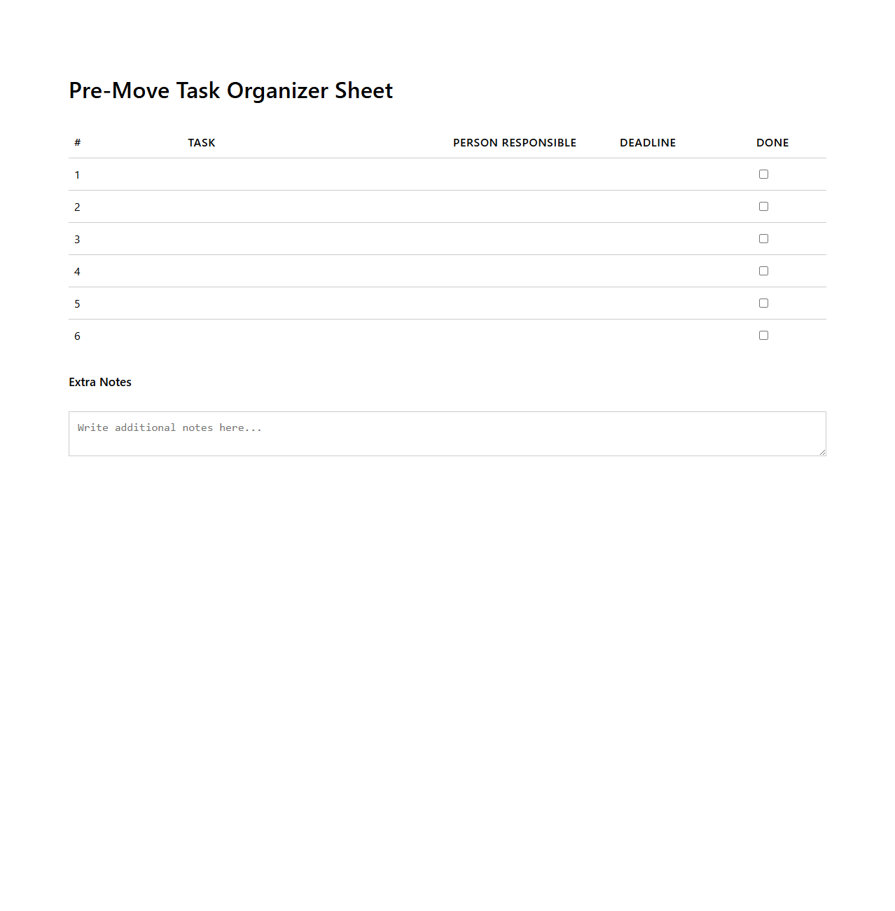 Pre-Move Task Organizer Sheet