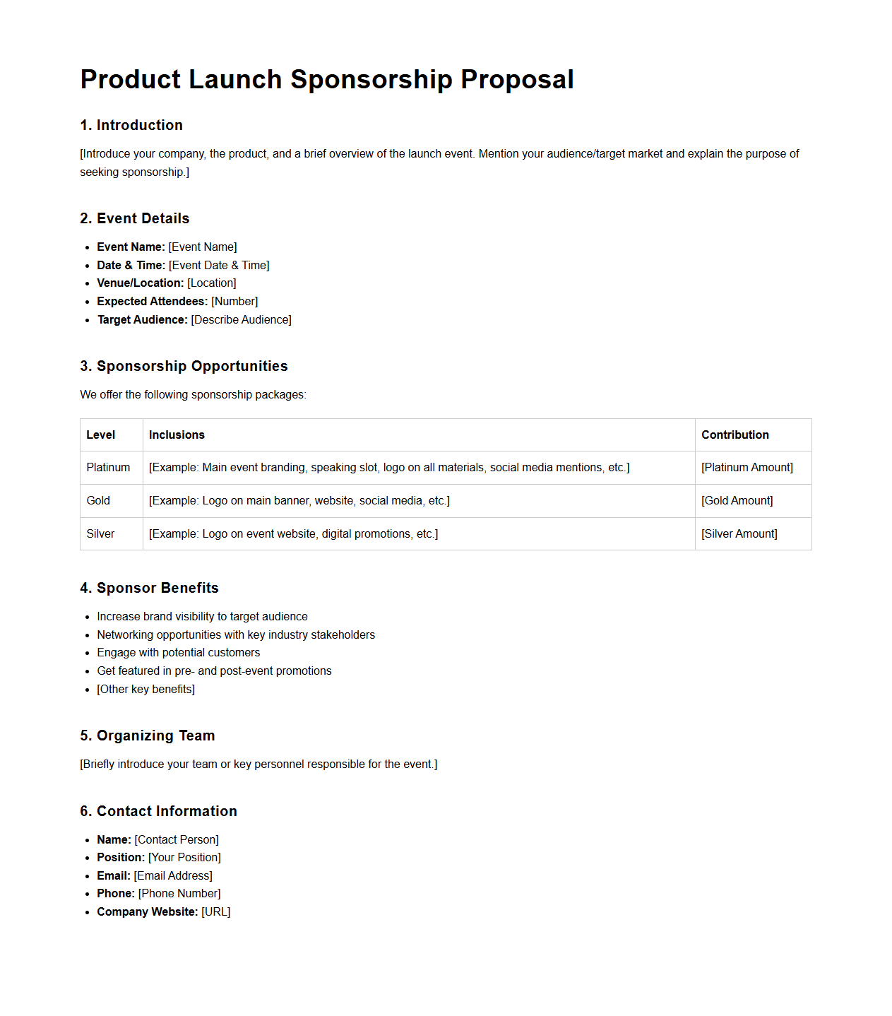 Product Launch Sponsorship Proposal Format