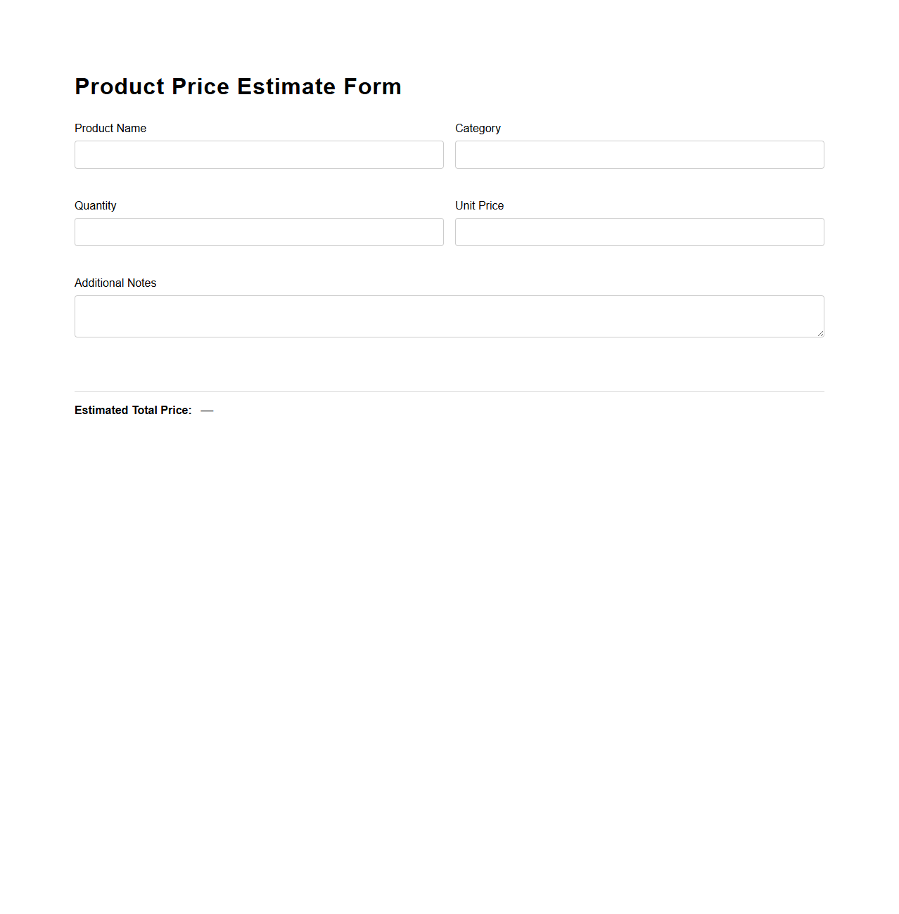 Product Price Estimate Form