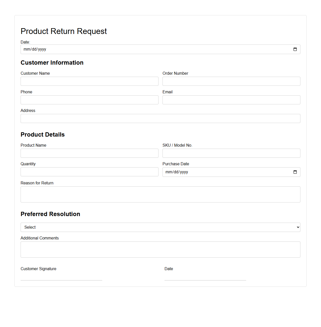 Product Return Request Document