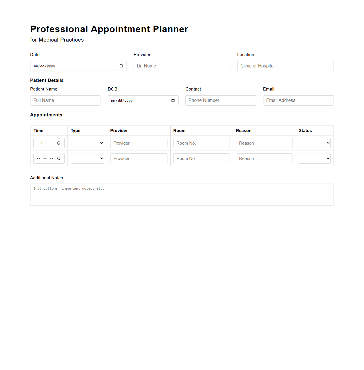 Professional Appointment Planner for Medical Practices