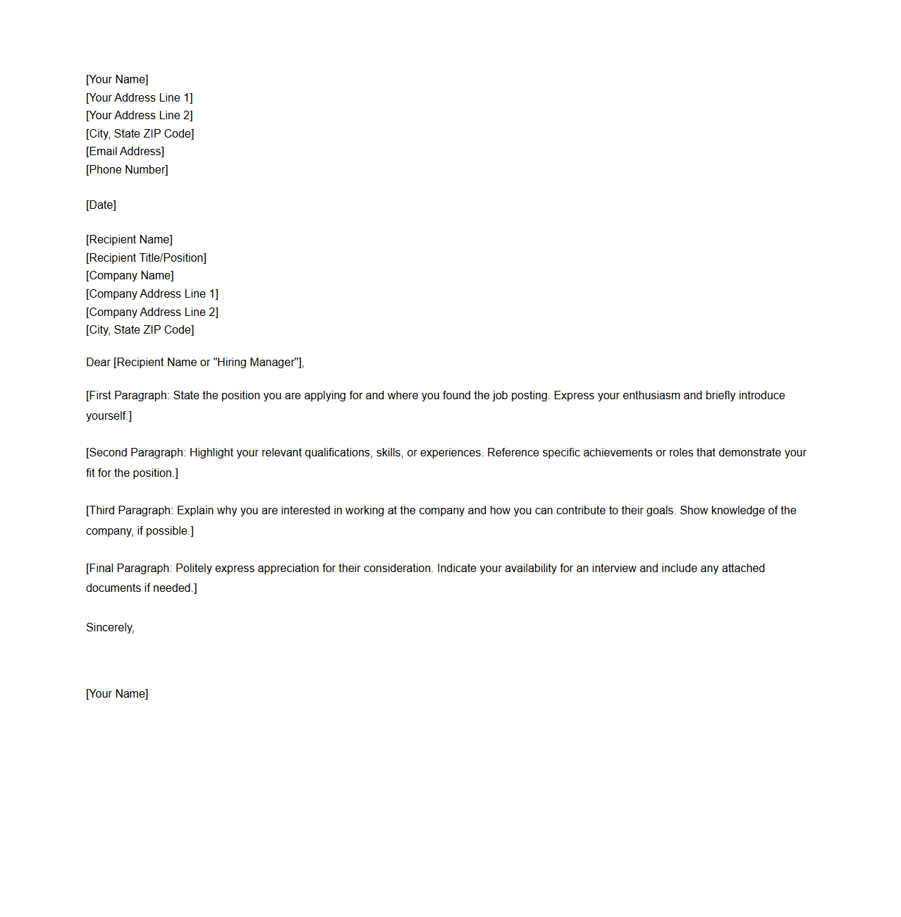 Professional Blank Cover Letter Format for Job Seekers