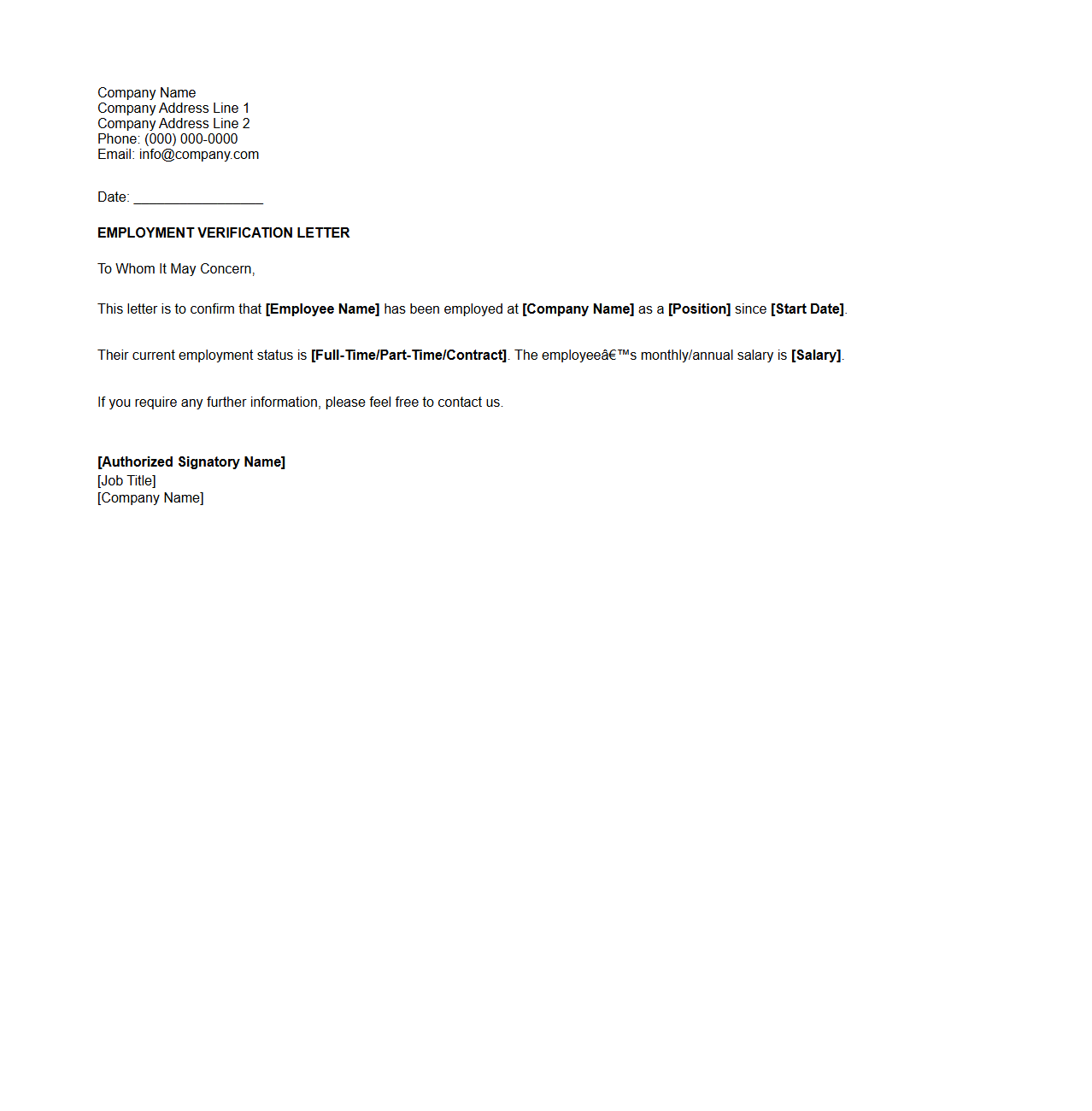 Professional Employment Service Letter Template
