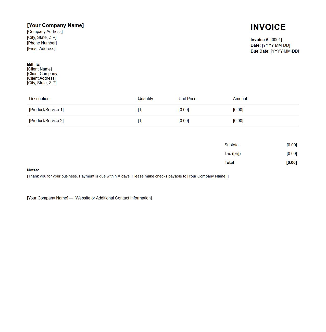 Professional Sales Invoice for Small Companies