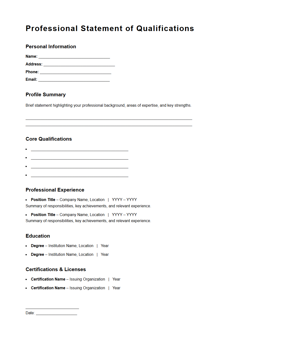 Professional Statement of Qualifications Template