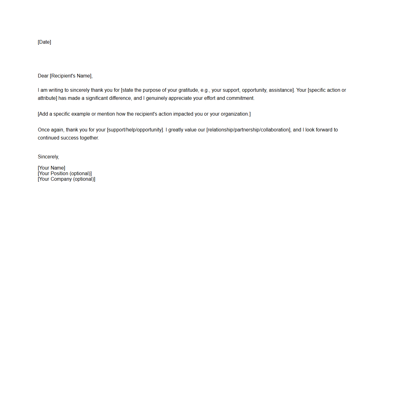 Professional Thank You Letter Format for Gratitude