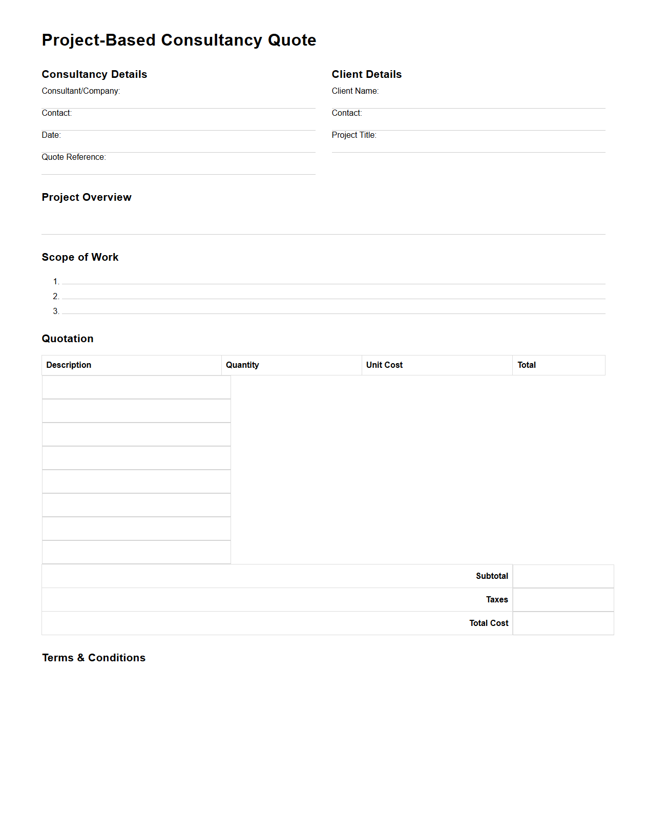 Project-Based Consultancy Quote Template