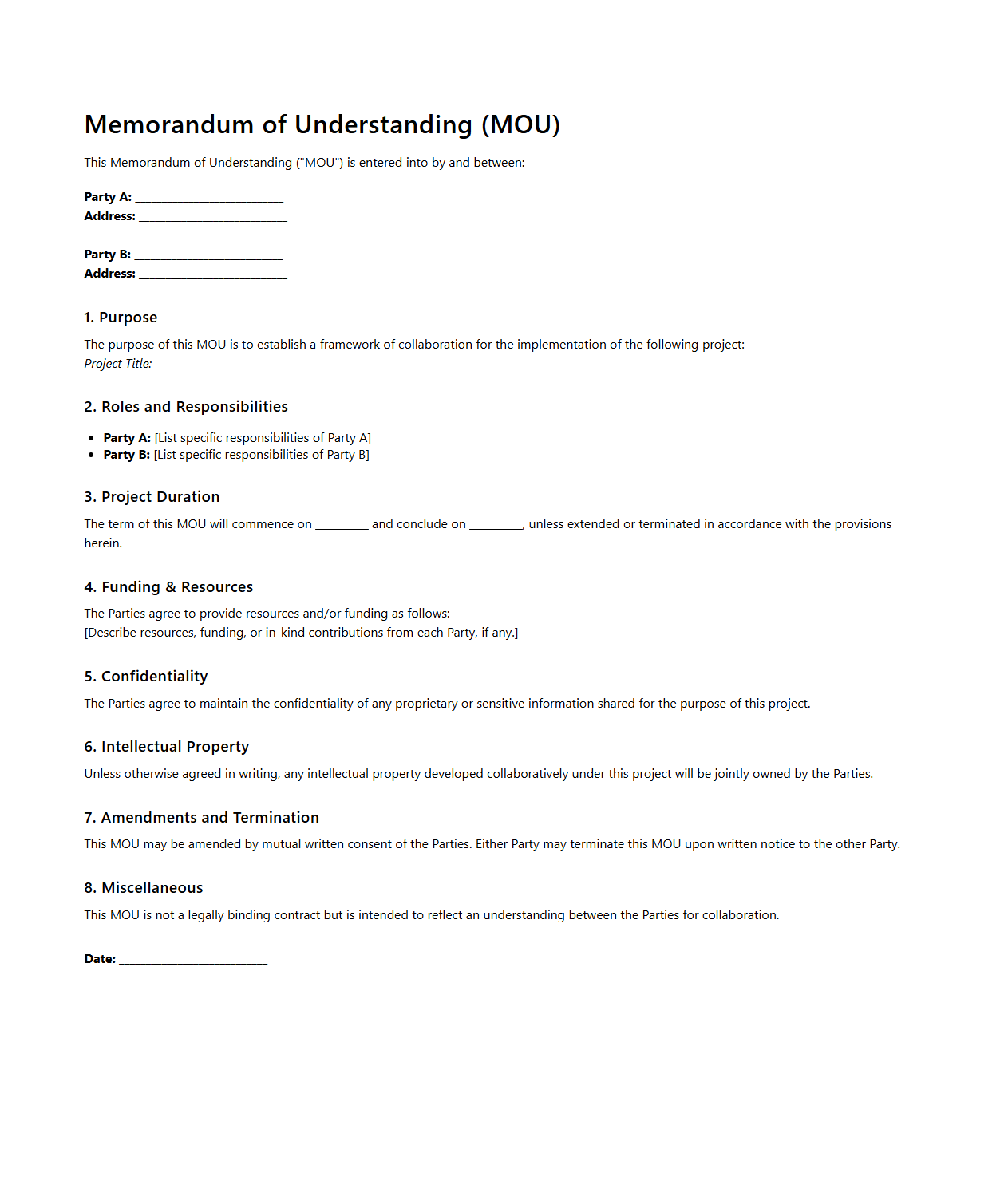 Project-Based MOU Framework
