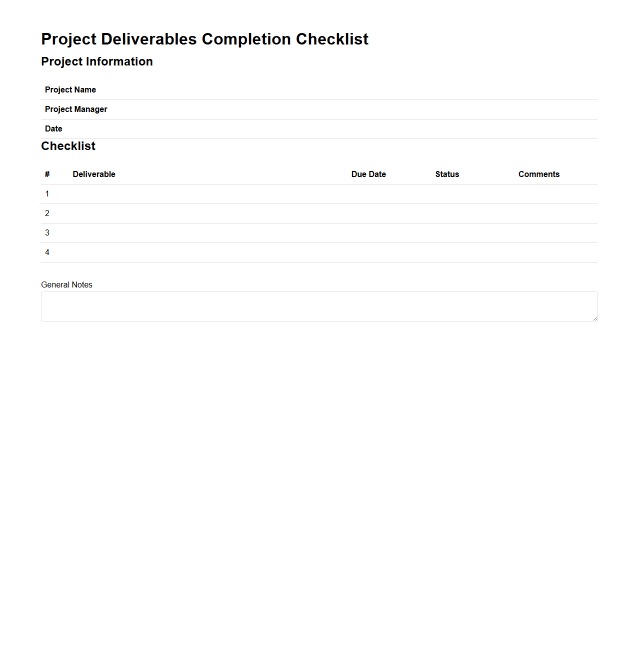 Project Deliverables Completion Checklist