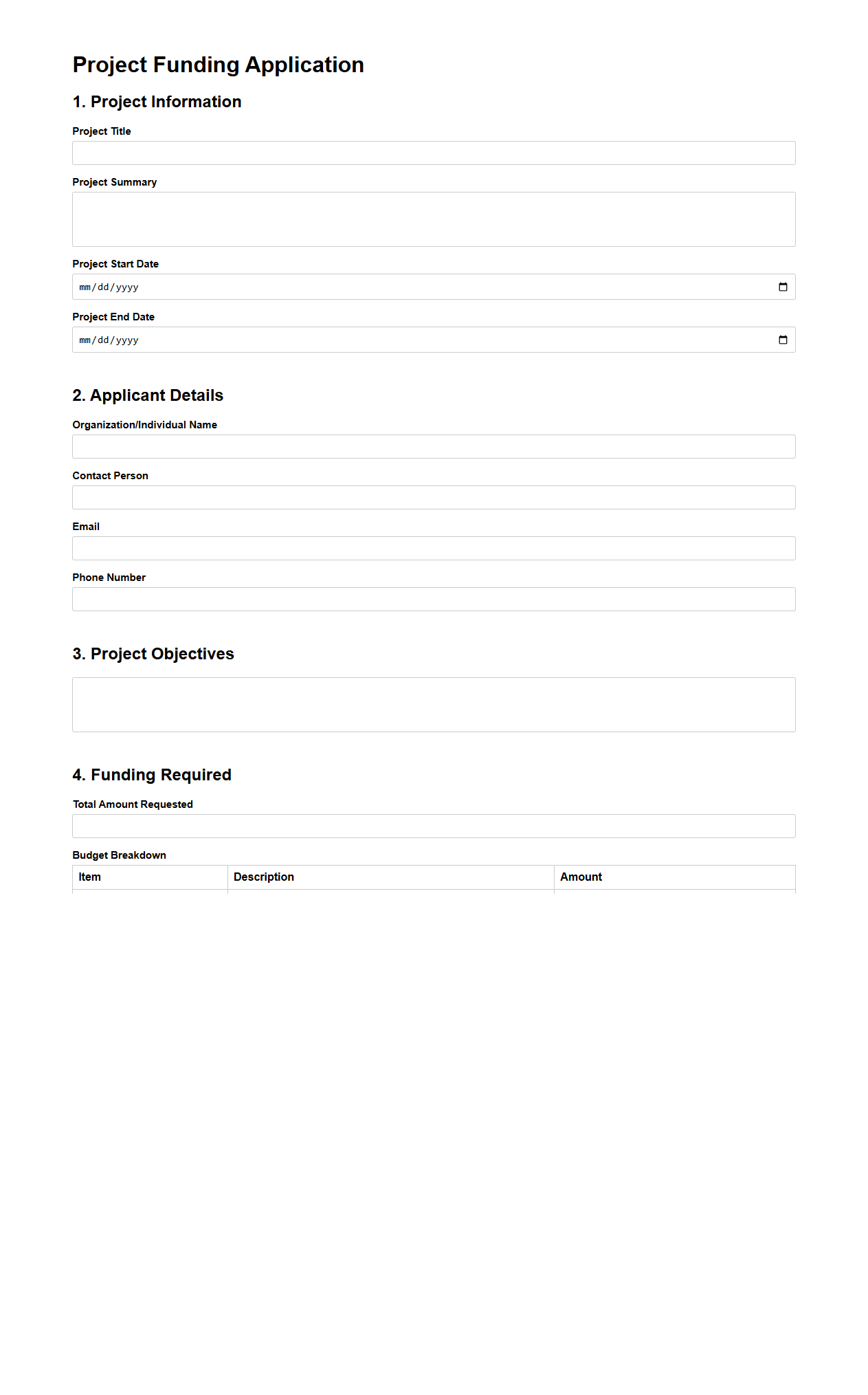 Project Funding Application Format