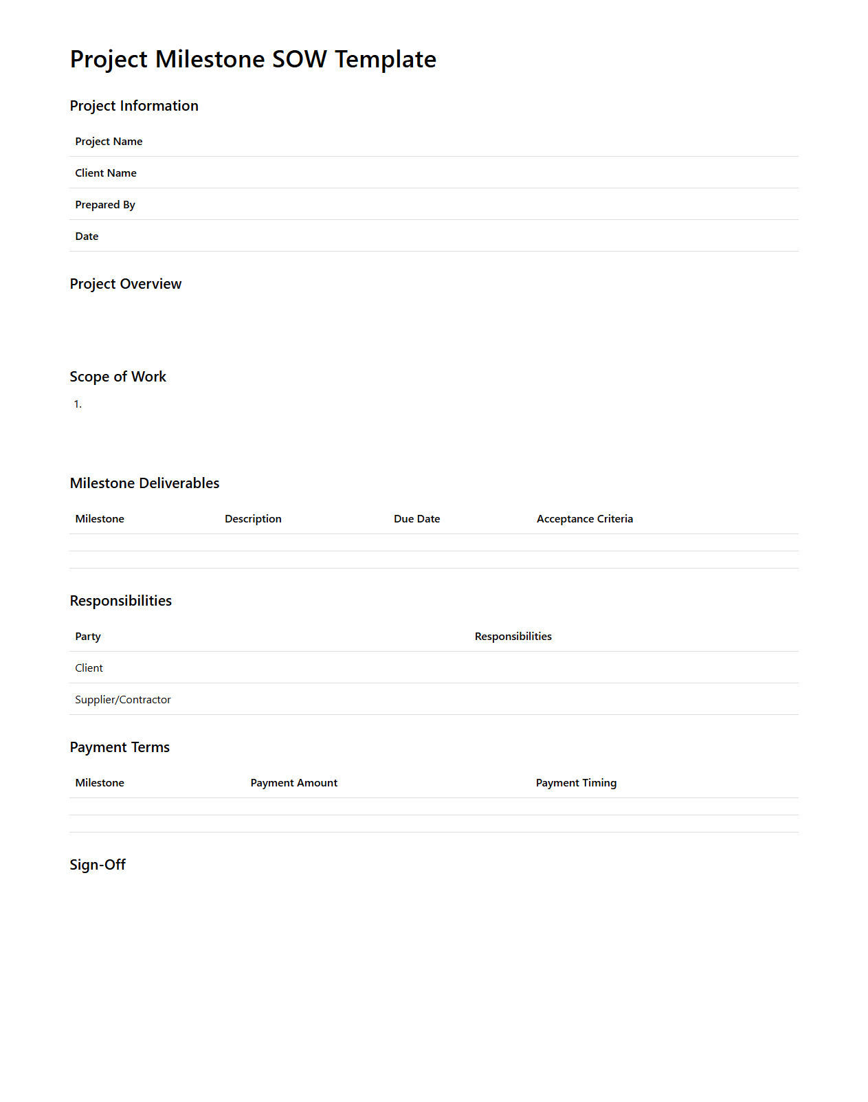 Project Milestone SOW Template