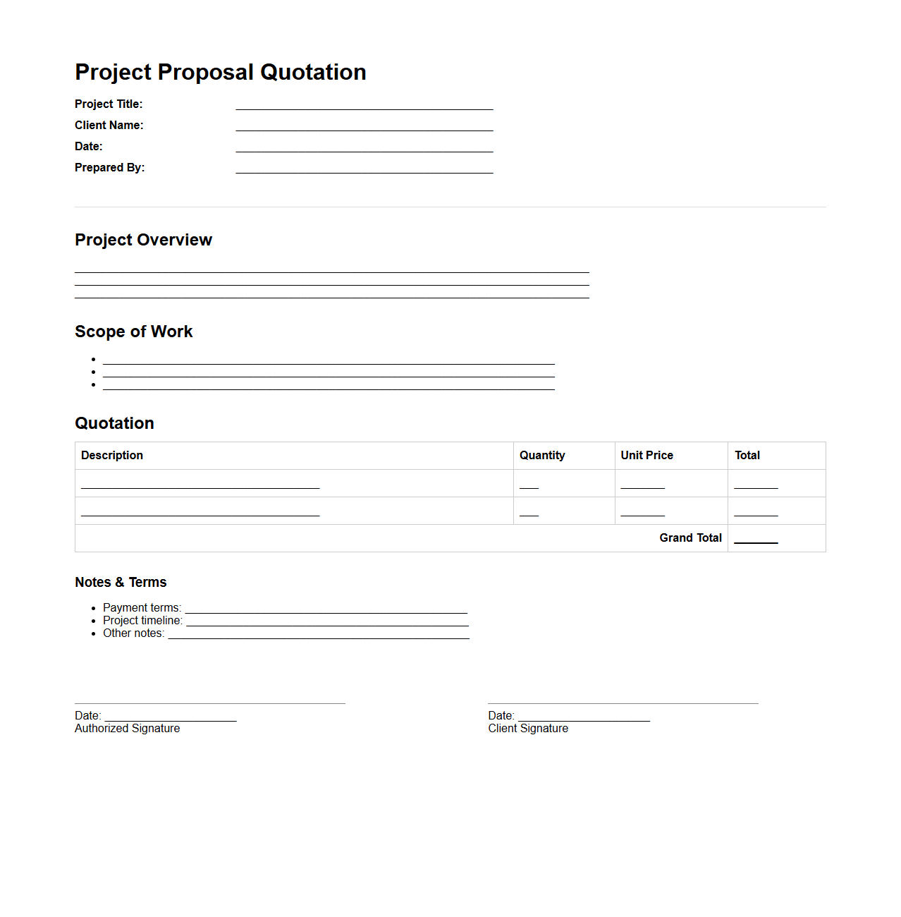 Project Proposal Quotation Template