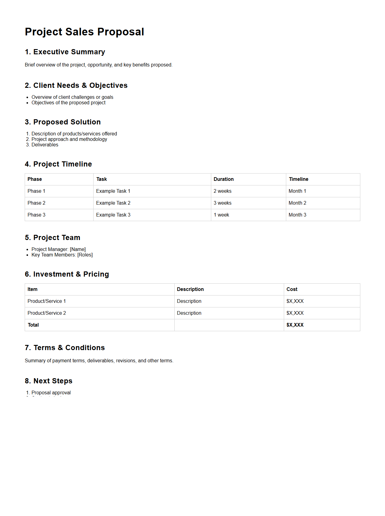 Project Sales Proposal Structure