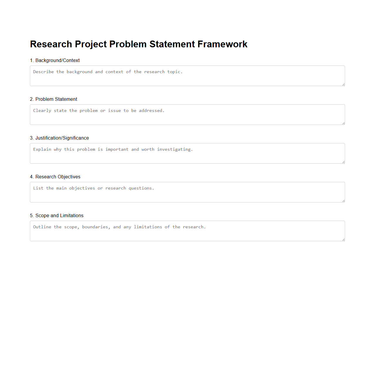 Research Project Problem Statement Framework