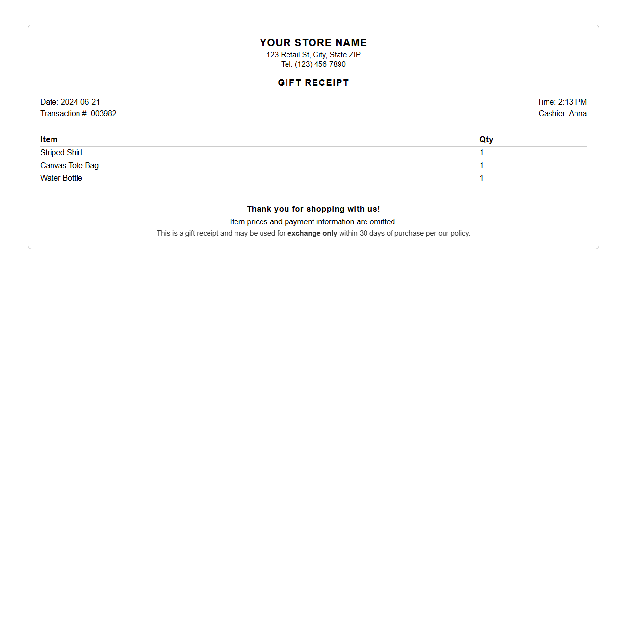 Retail Point of Sale Gift Receipt Design