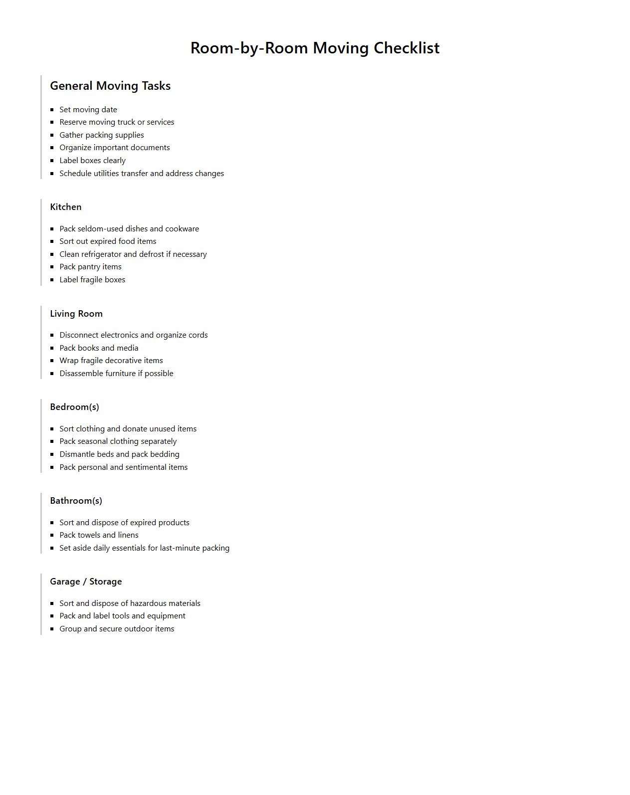 Room-by-Room Moving Checklist for Stress-Free Organization