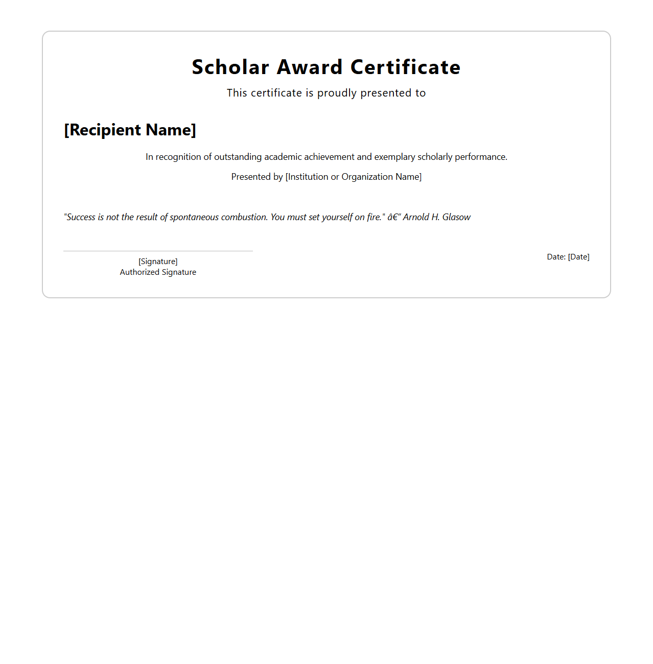 Scholar Award Certificate Template