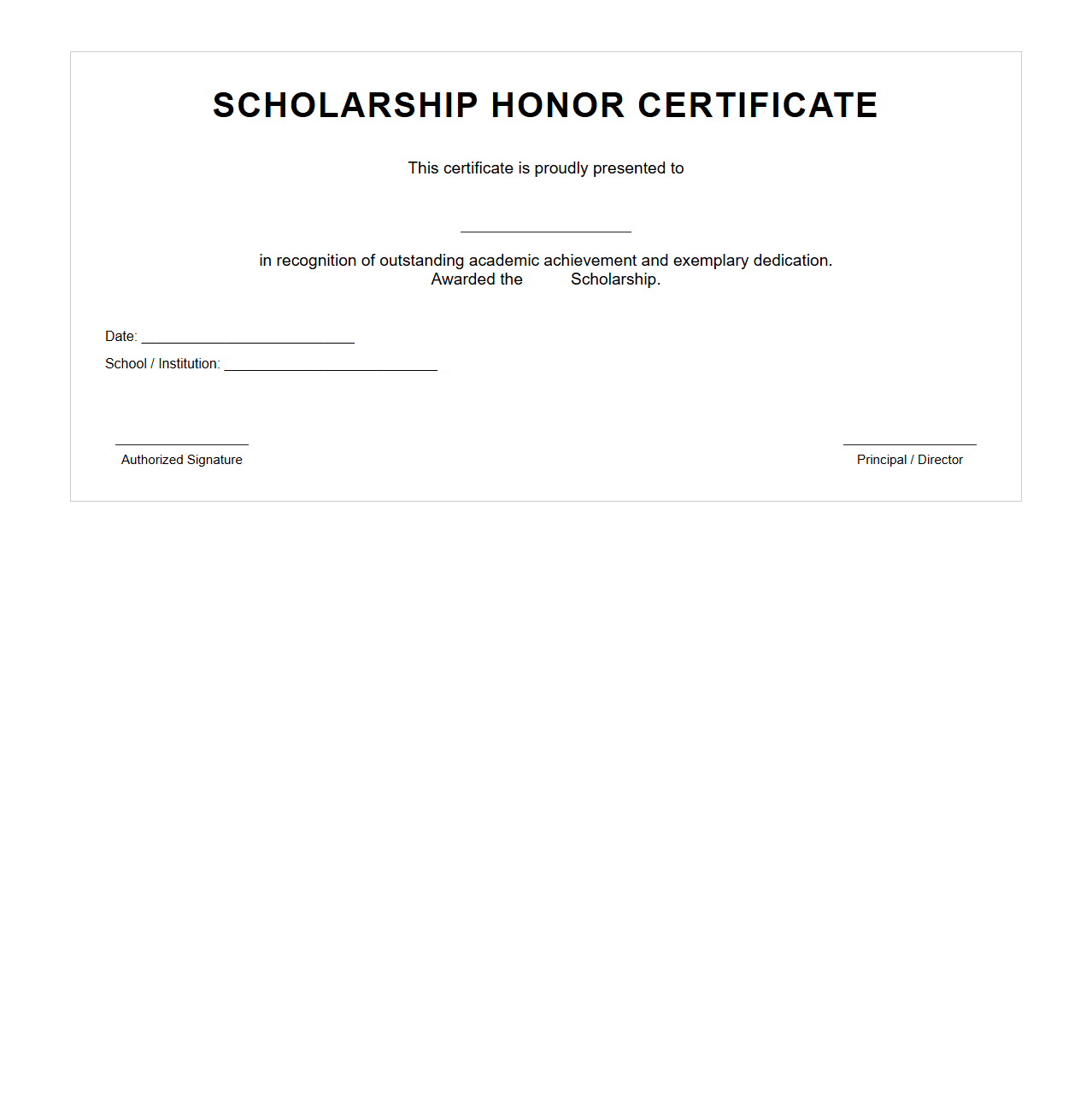Scholarship Honor Certificate for Students