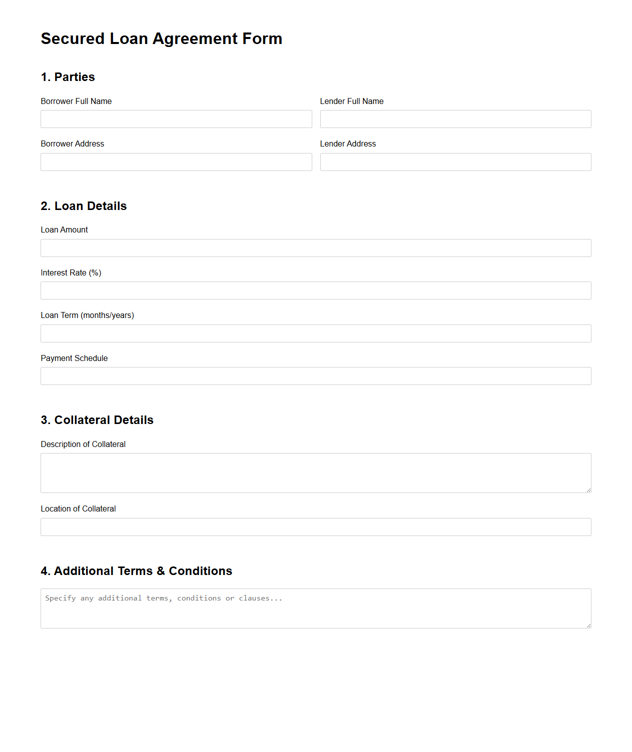Secured Loan Agreement Form