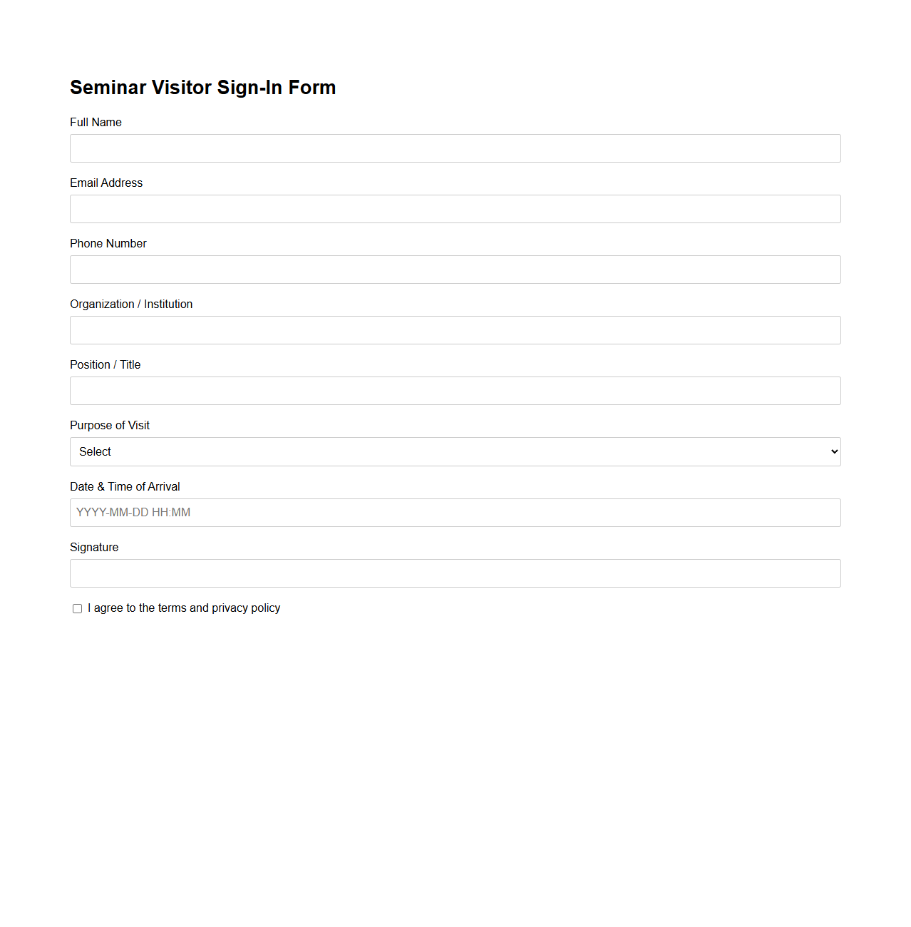 Seminar Visitor Sign-In Form Design