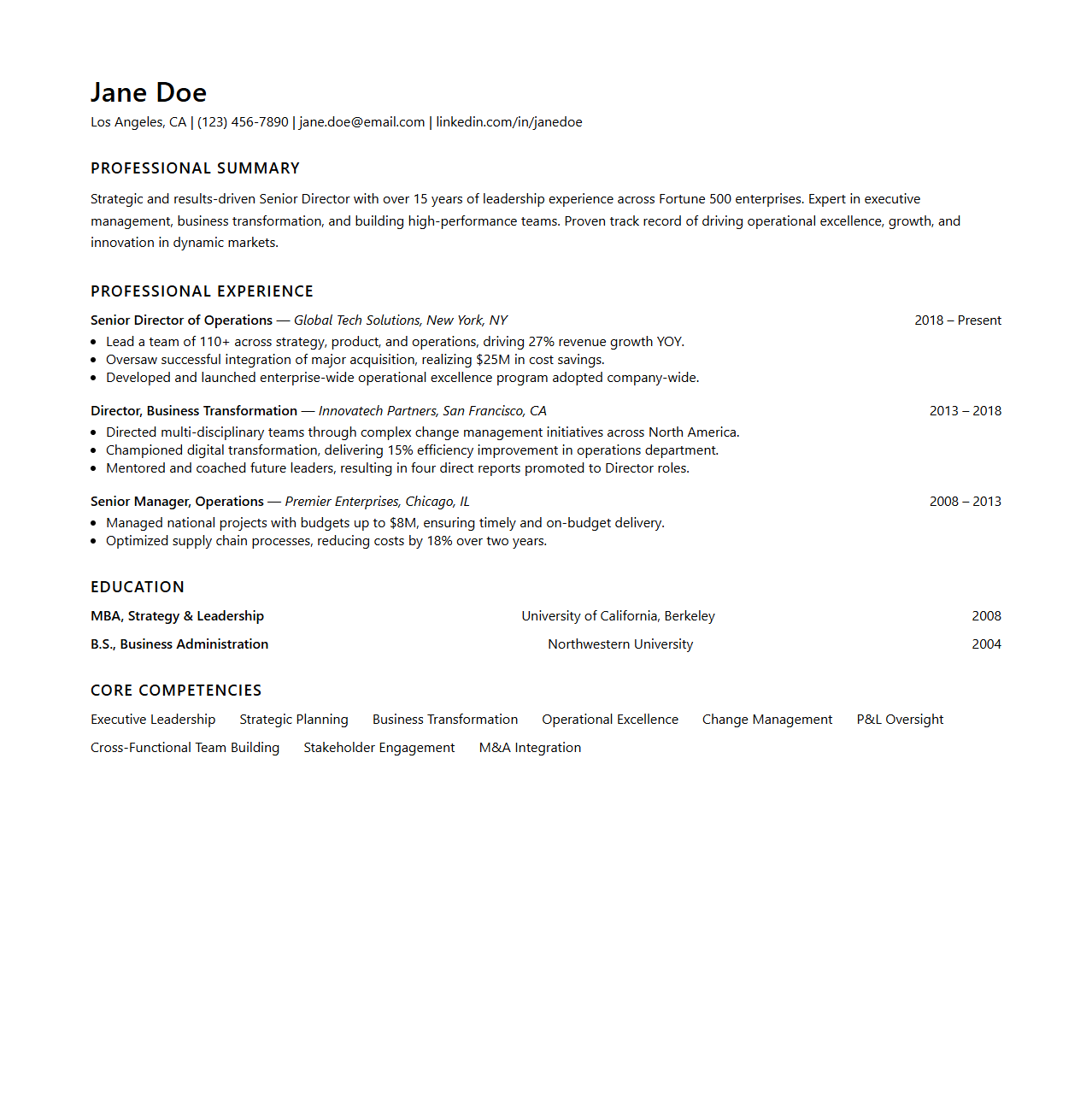 Senior Director Resume Template for High-Level Roles