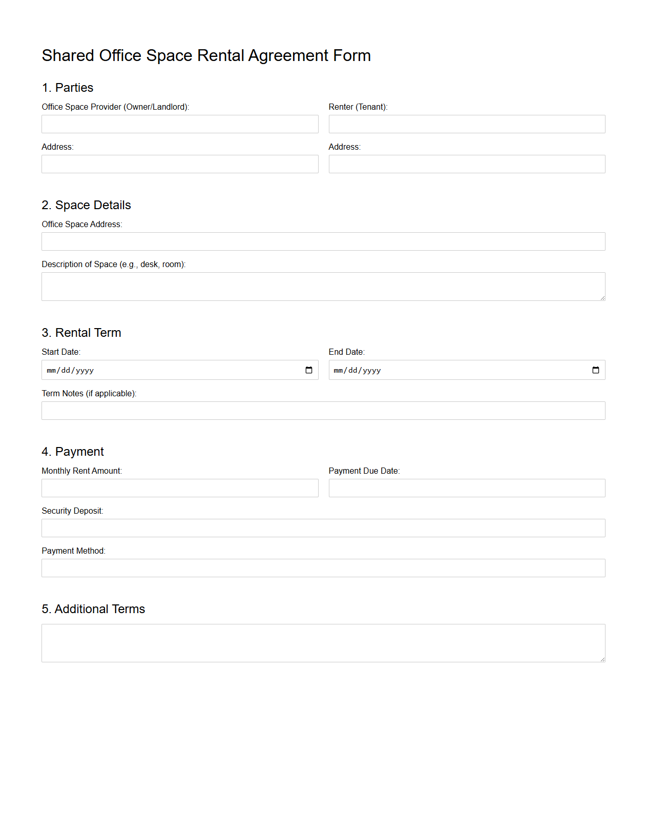 Shared Office Space Rental Agreement Form