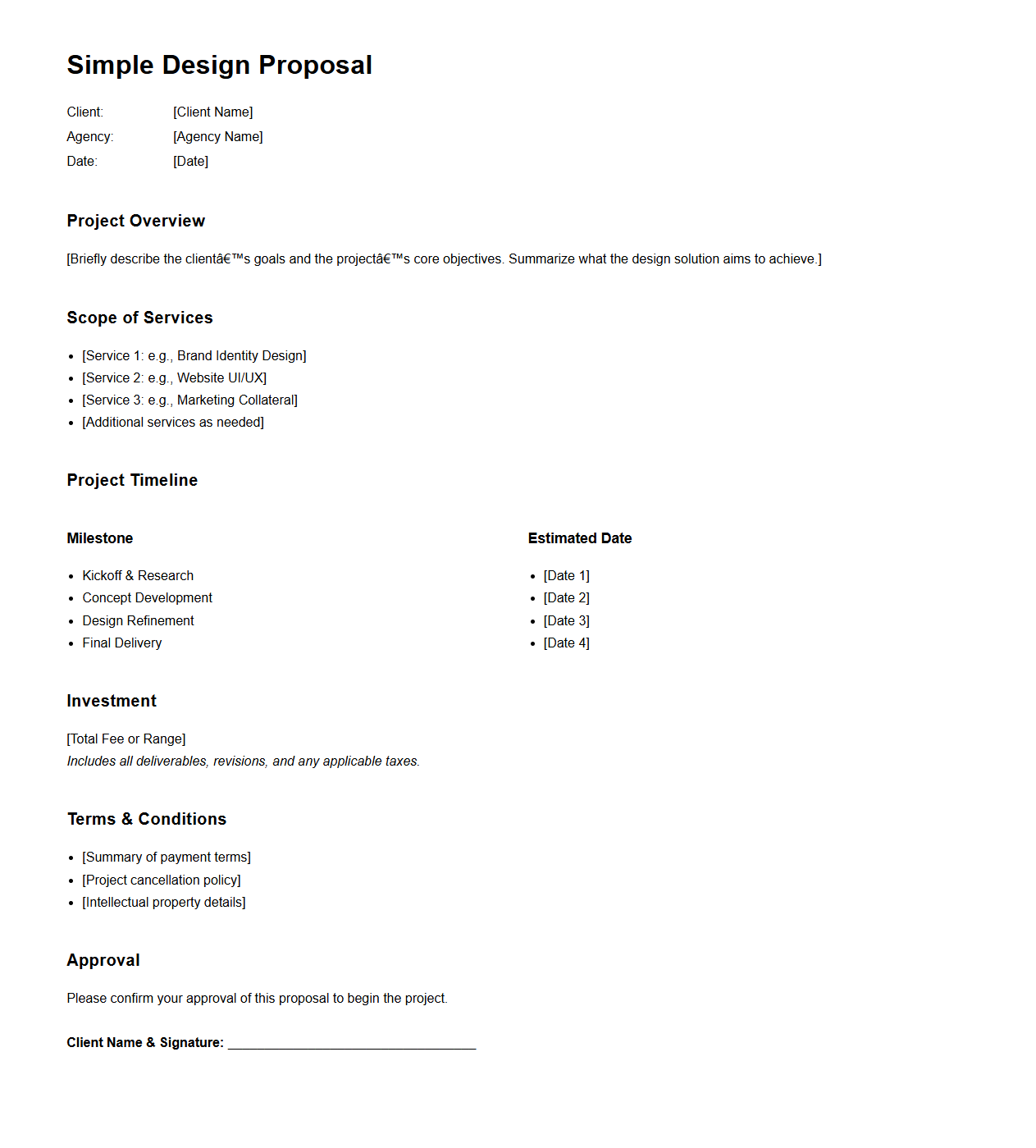 Simple Design Proposal Template for Creative Agencies