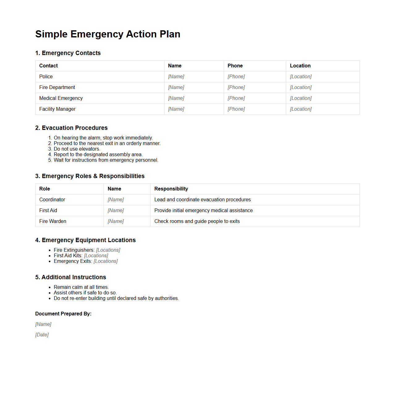 Simple Emergency Action Plan Document