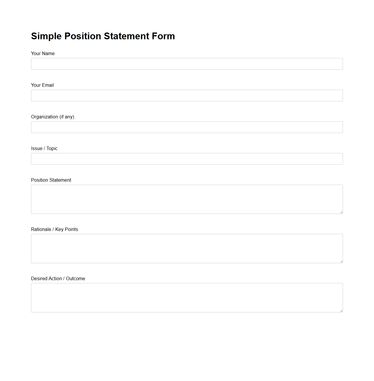 Simple Position Statement Form for Advocacy