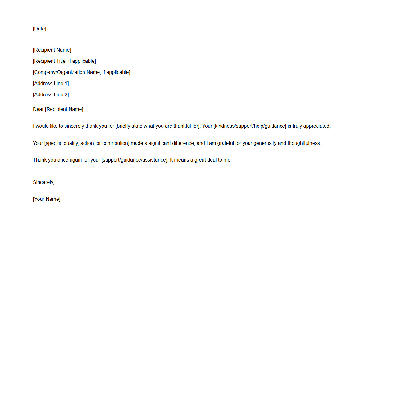 Simple Thank You Letter Template for Appreciation