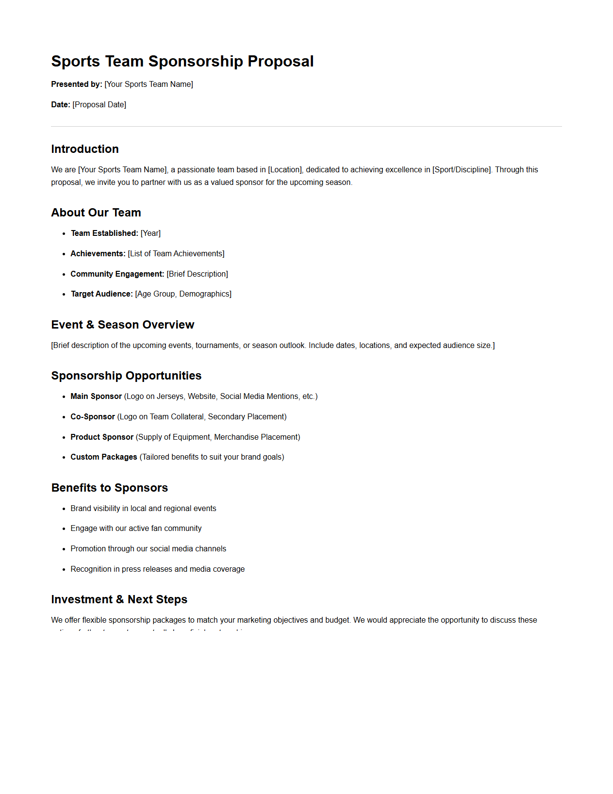 Sports Team Sponsorship Proposal Example