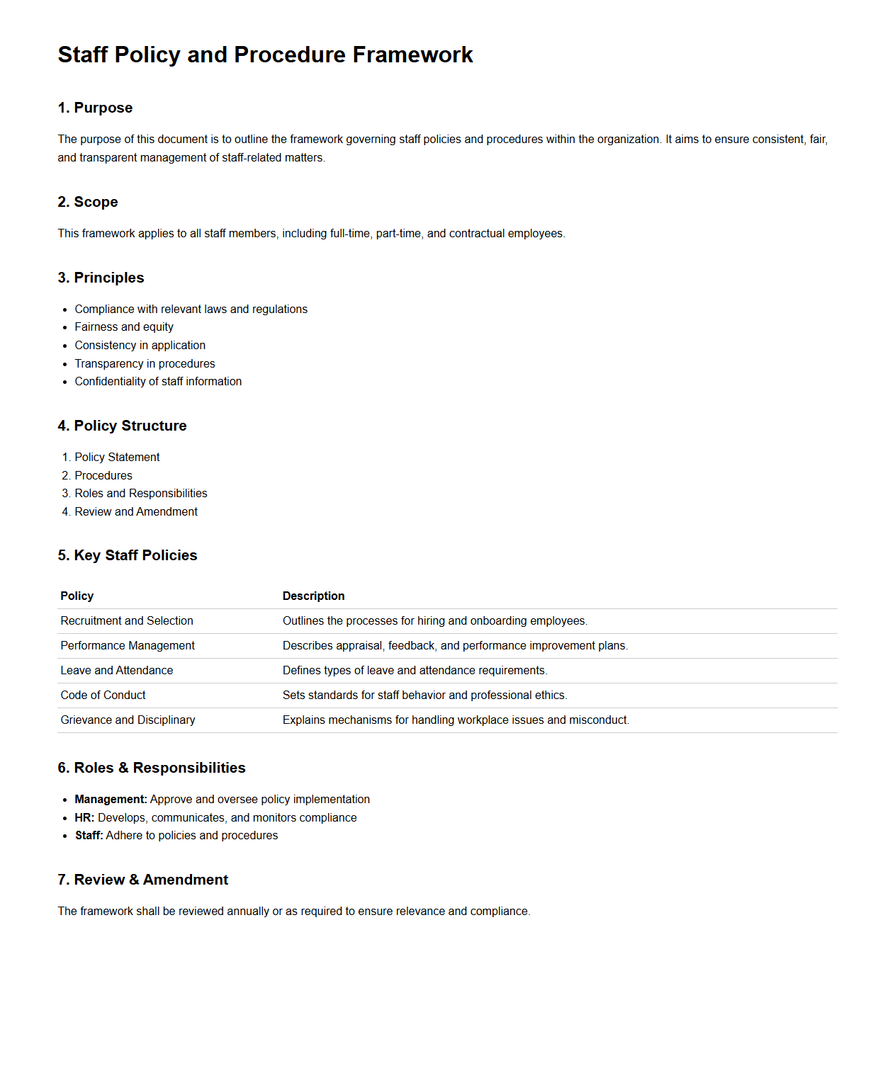Staff Policy and Procedure Framework