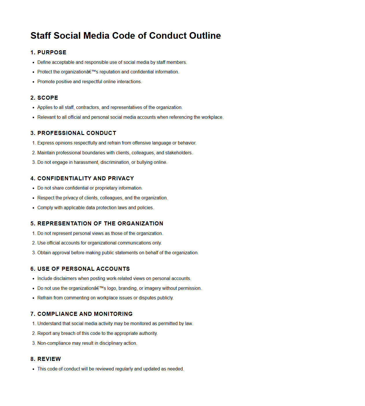 Staff Social Media Code of Conduct Outline