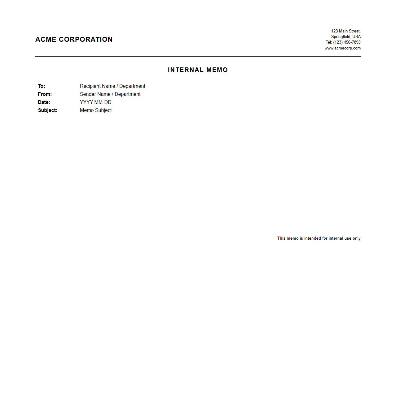 Standard Enterprise Letterhead Template for Internal Memos