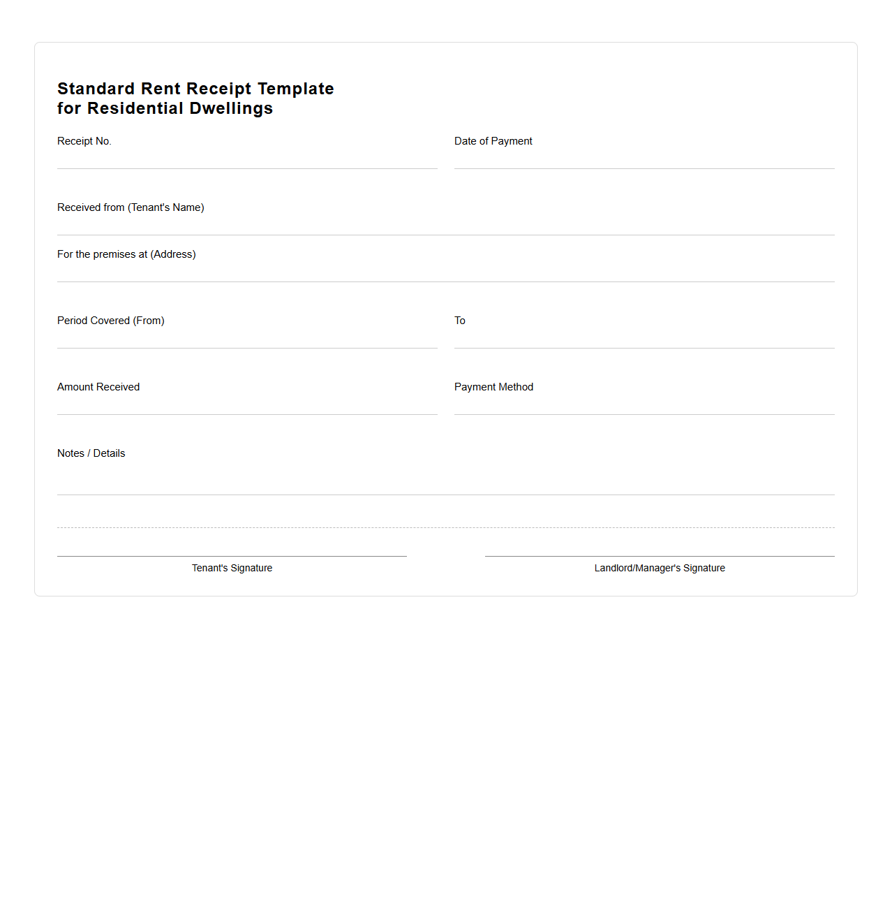 Standard Rent Receipt Template for Residential Dwellings