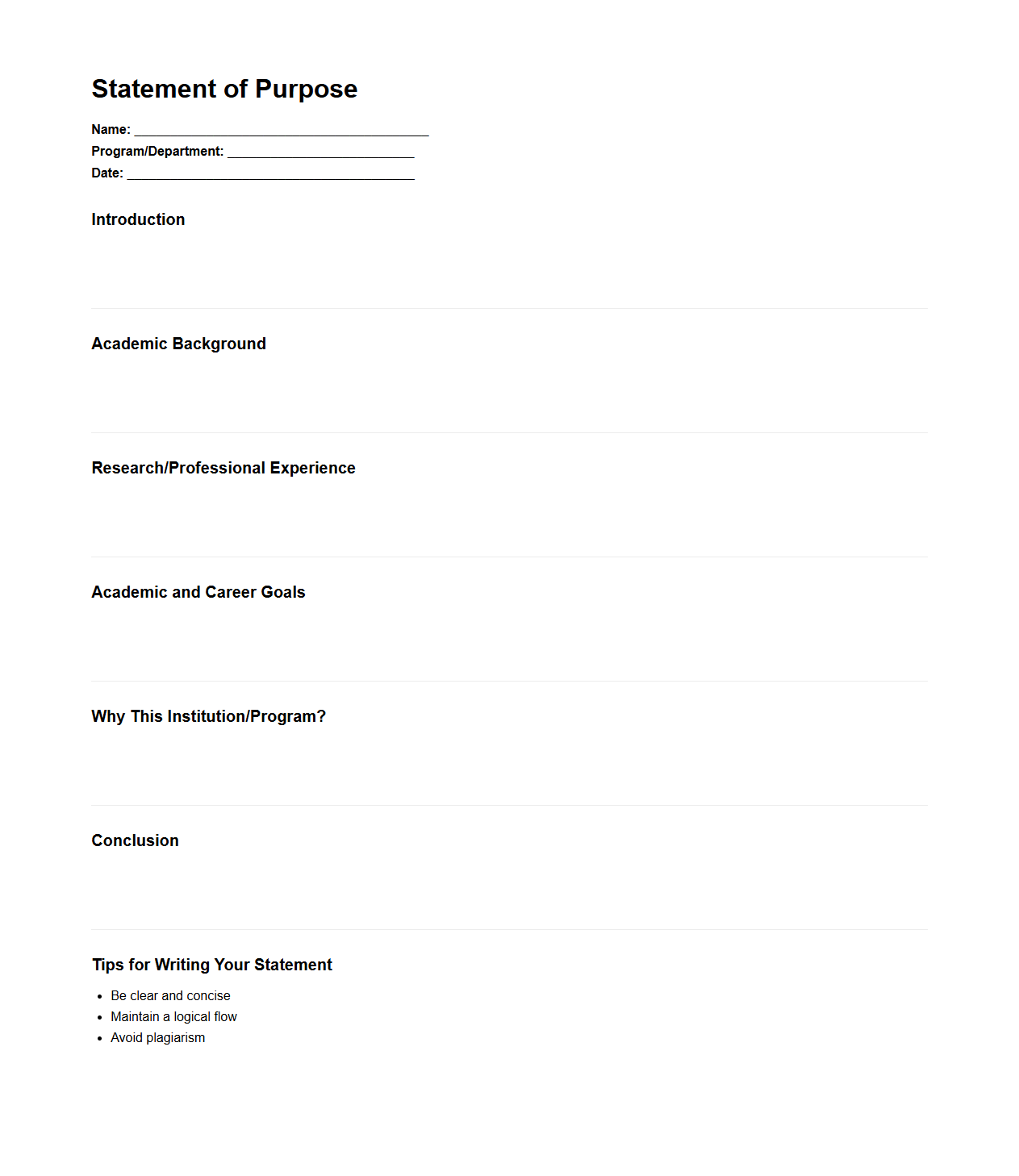 Statement of Purpose Format for Academic Programs
