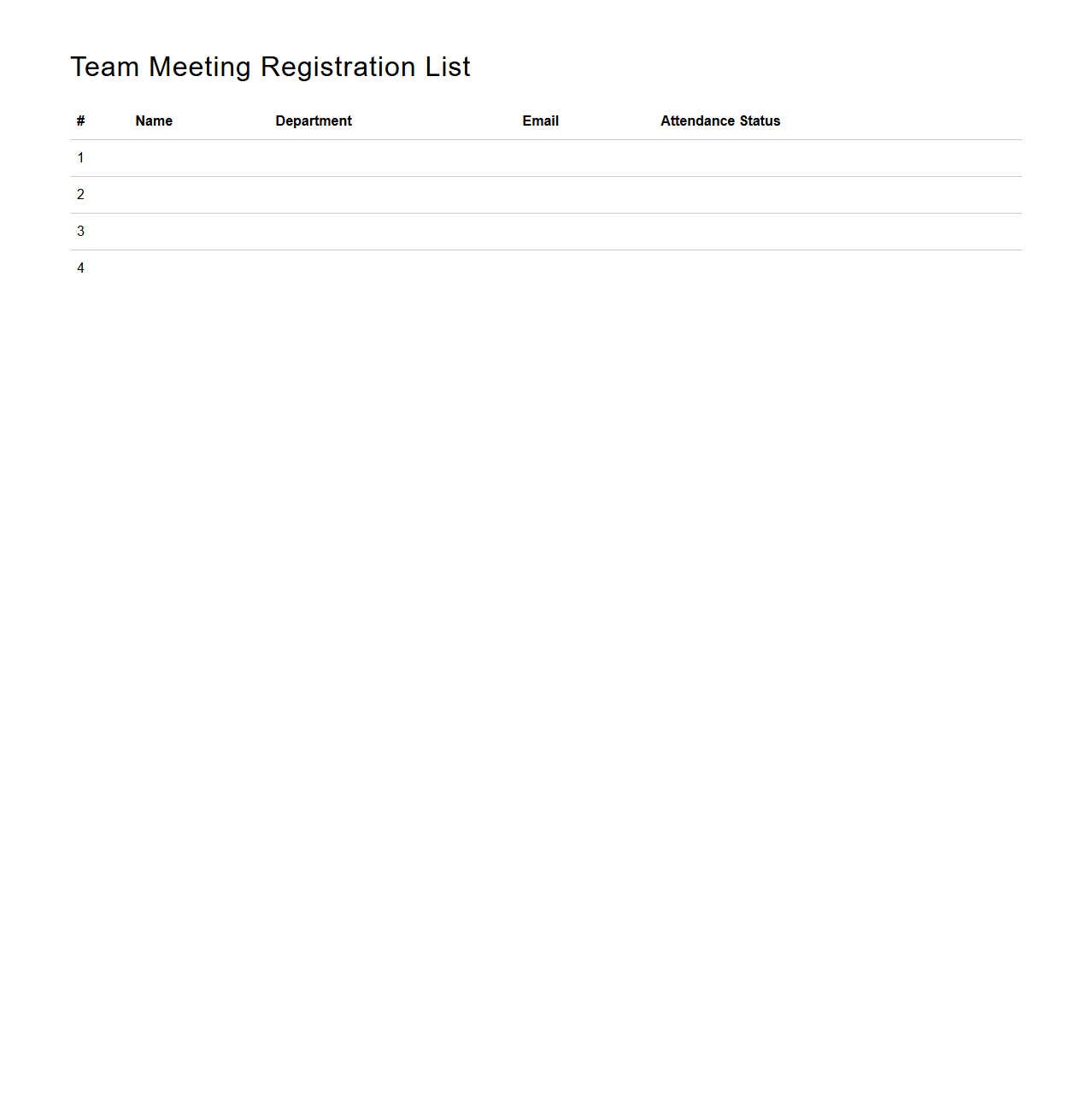 Team Meeting Registration List Layout