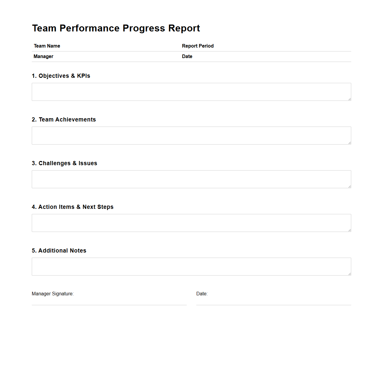 Team Performance Progress Report Template