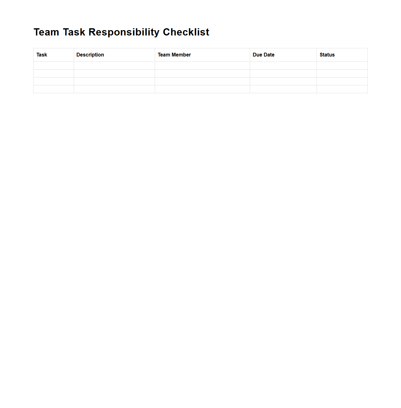 Team Task Responsibility Checklist for Projects