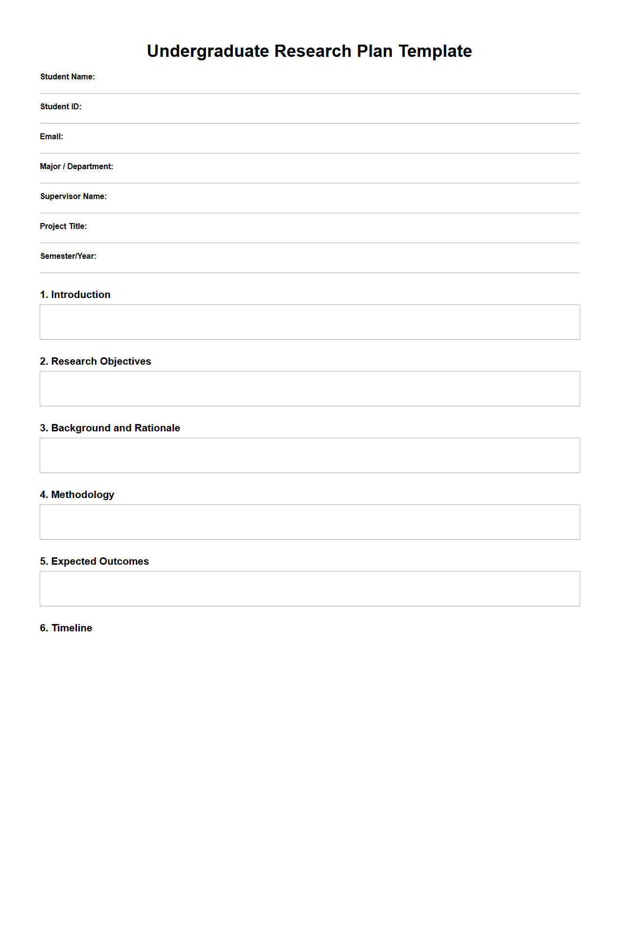 Undergraduate Research Plan Template