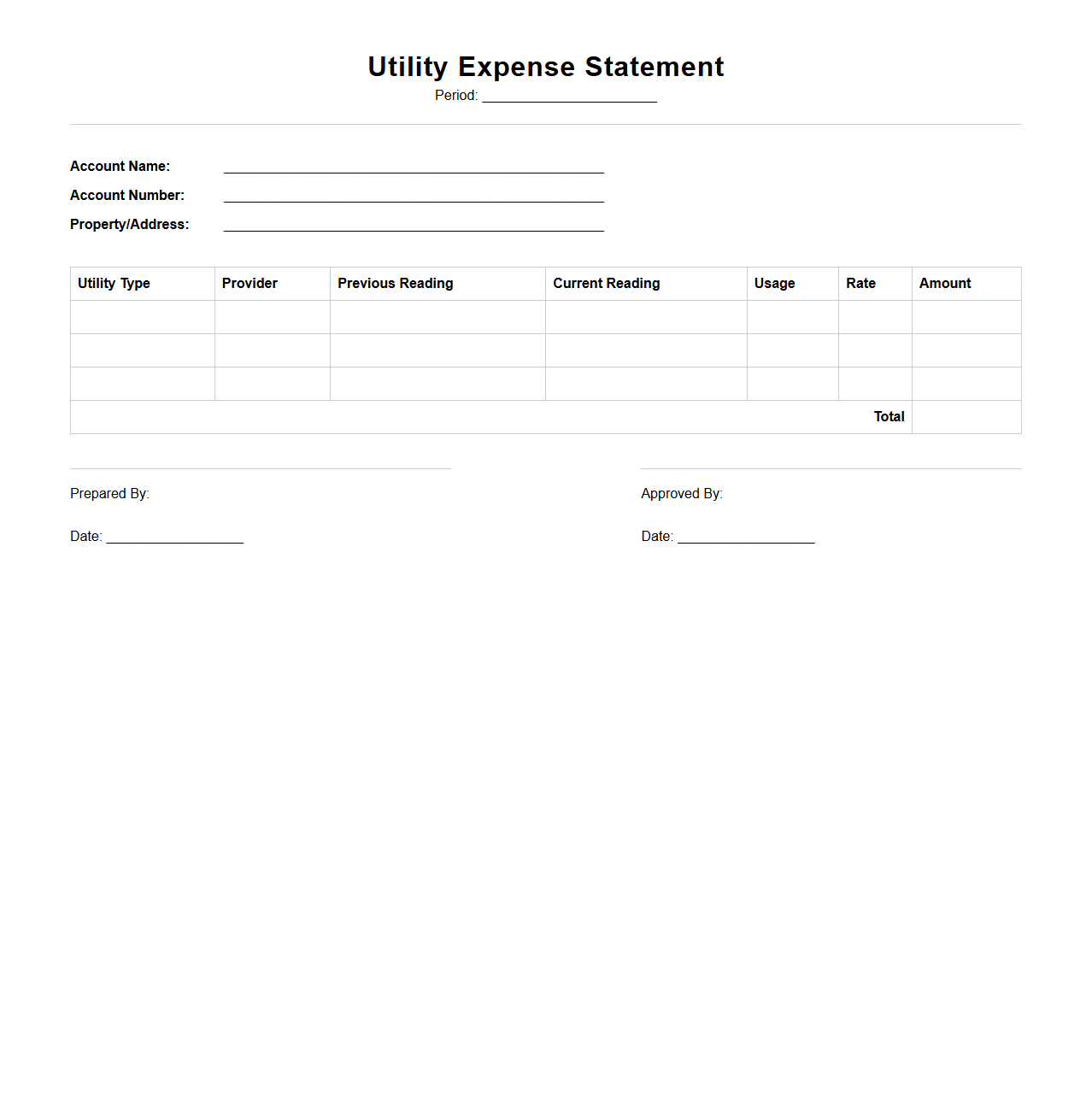 Utility Expense Statement Blank Layout