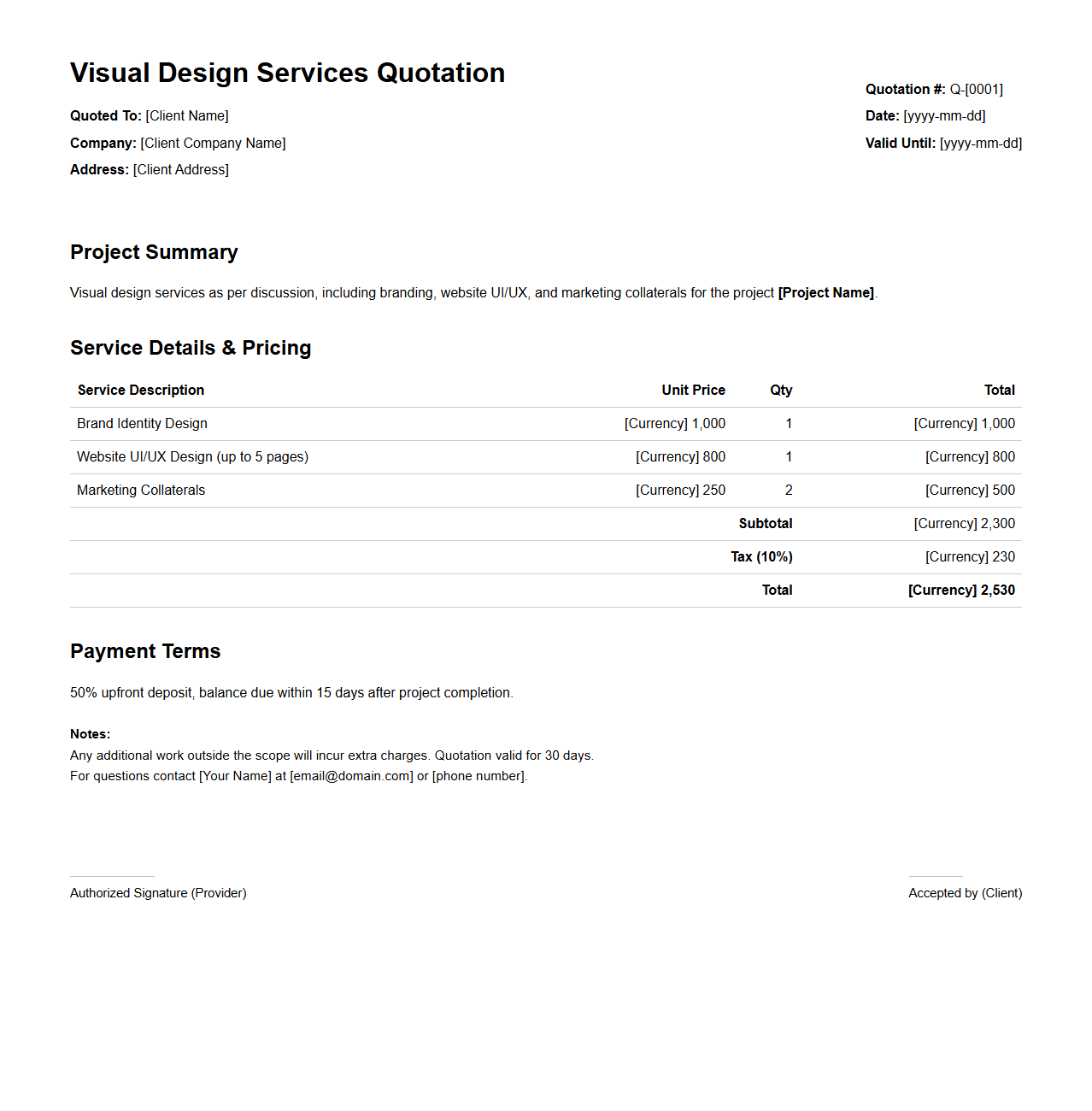 Visual Design Services Quotation Example