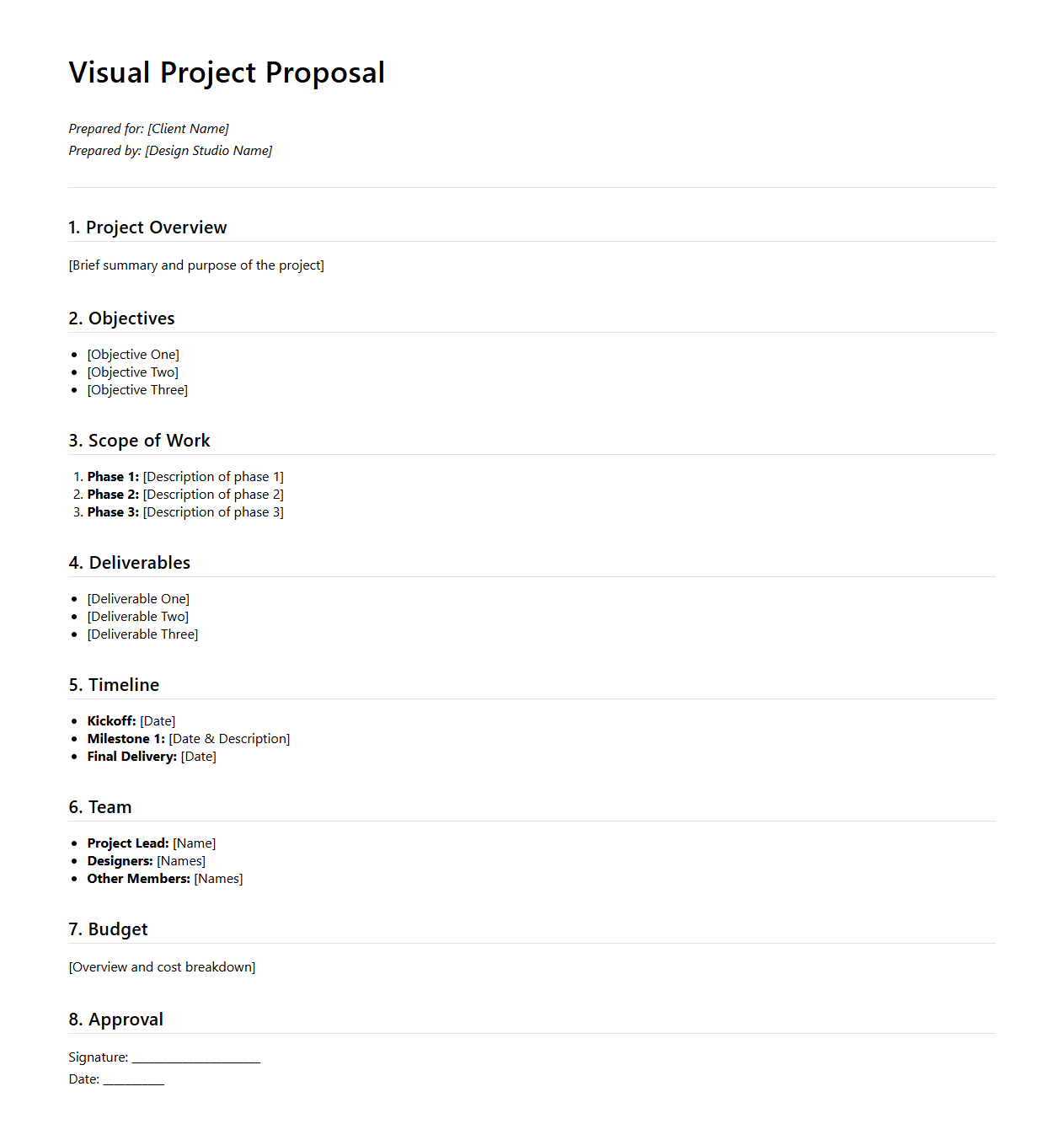 Visual Project Proposal Outline for Design Studios