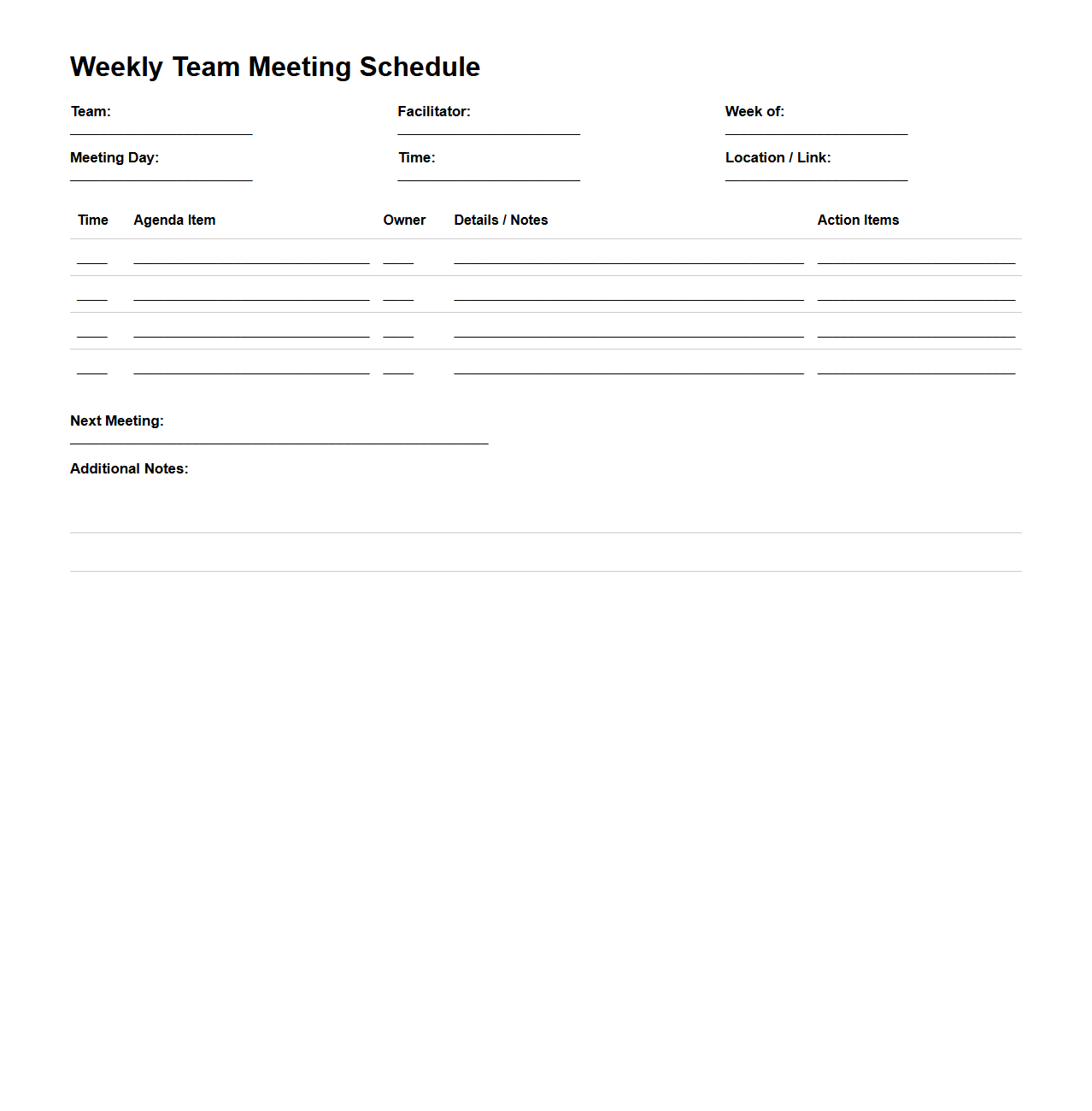 Weekly Team Meeting Schedule Template