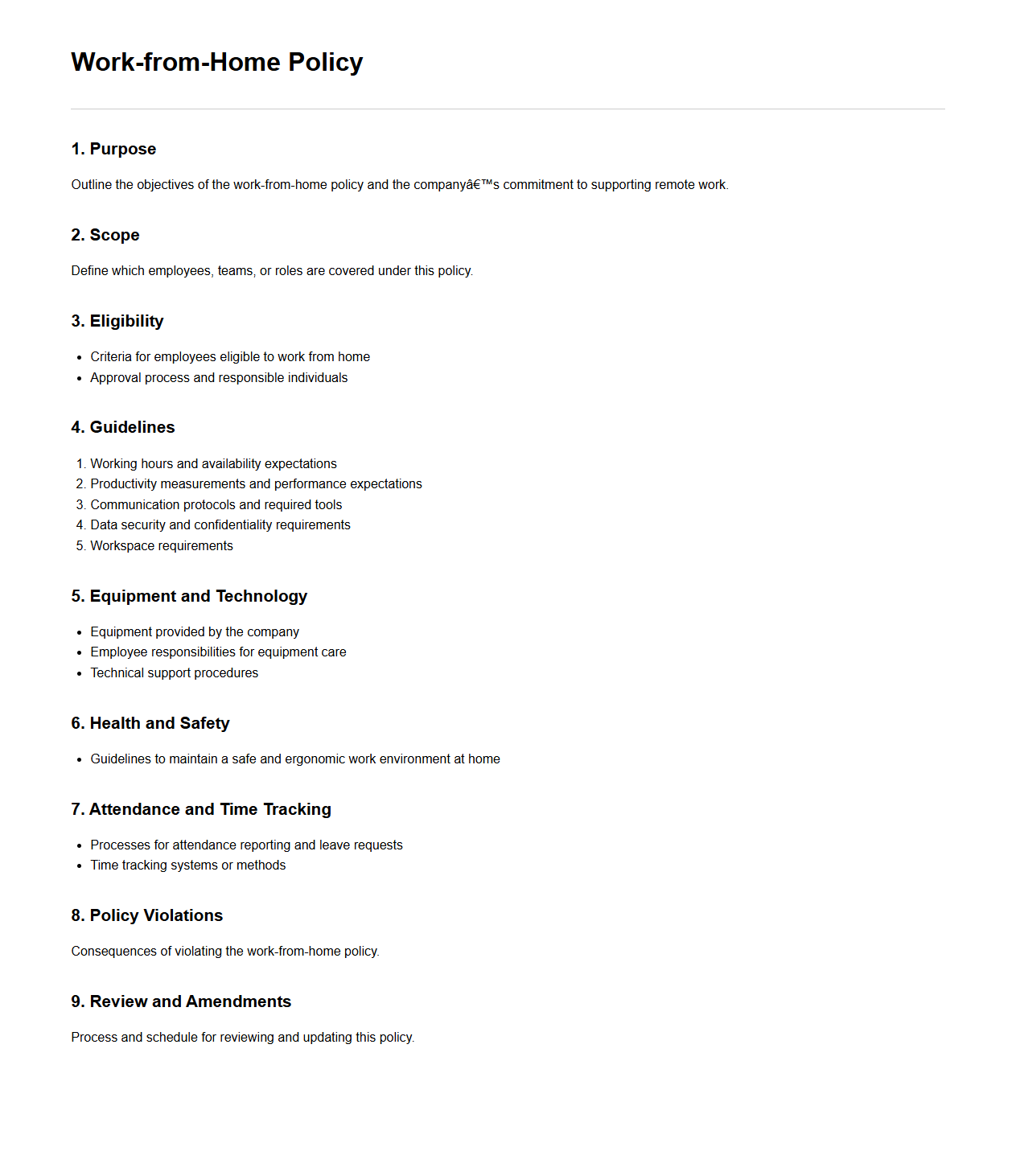 Work-from-Home Policy Structure Template