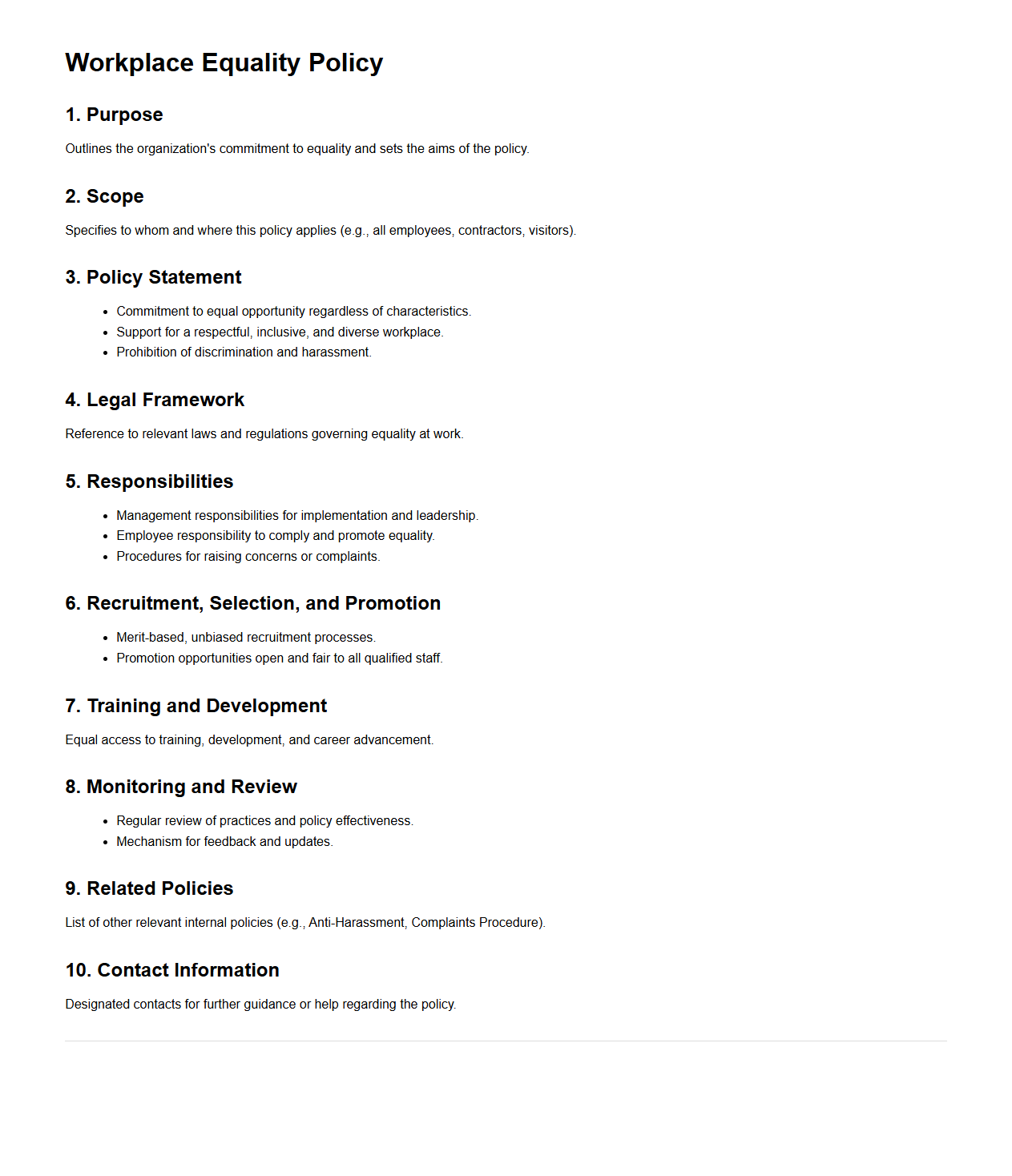 Workplace Equality Policy Structure